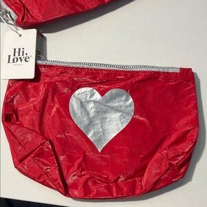 Red Cosmetic Bag with Silver Heart
